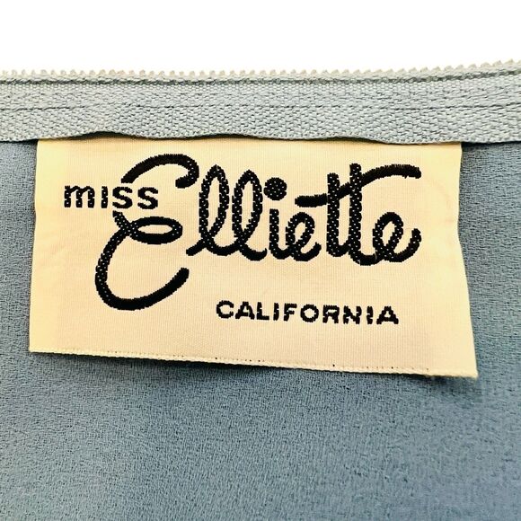 Vintage Miss Elliette Dress 10 Blue Chiffon Old Hollywood 60s Glam Modest - Picture 7 of 12